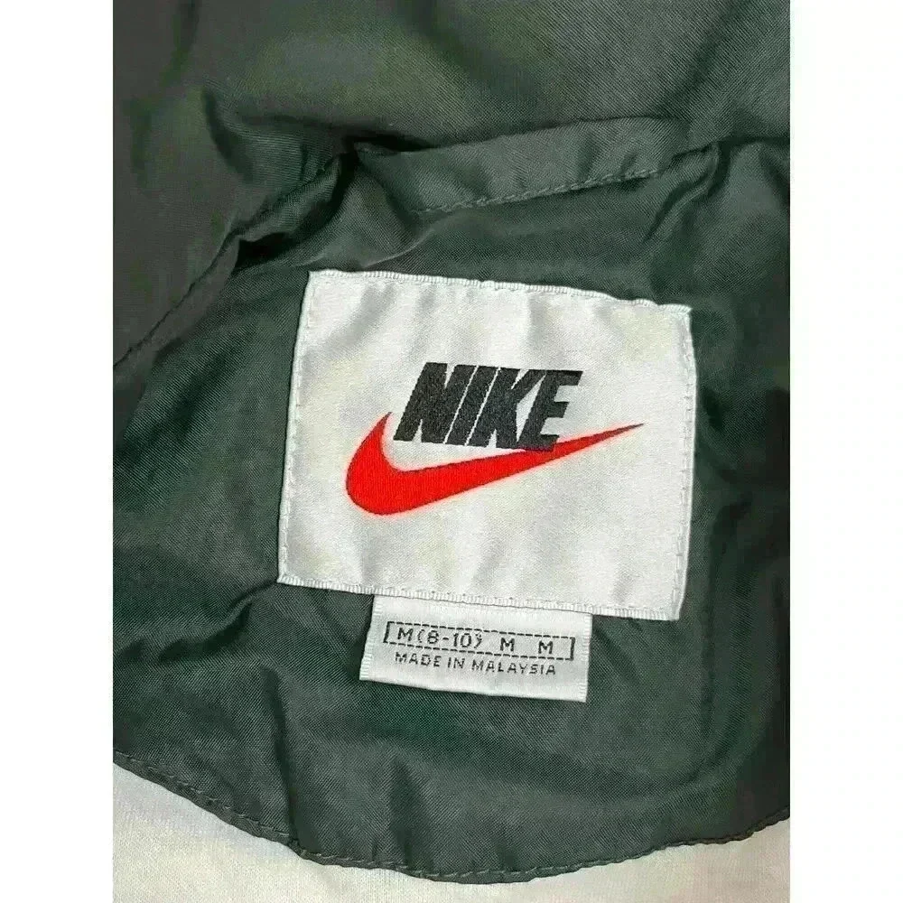 Vtg 90s Nike Spell Out Striped Green Tan Windbreaker Full Zip Track Jacket M